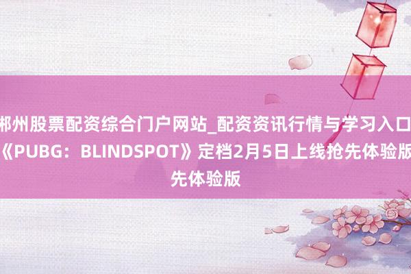 郴州股票配资综合门户网站_配资资讯行情与学习入口 《PUBG：BLINDSPOT》定档2月5日上线抢先体验版