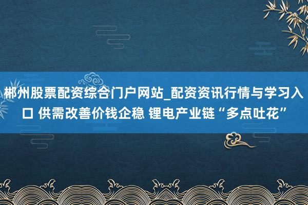 郴州股票配资综合门户网站_配资资讯行情与学习入口 供需改善价钱企稳 锂电产业链“多点吐花”