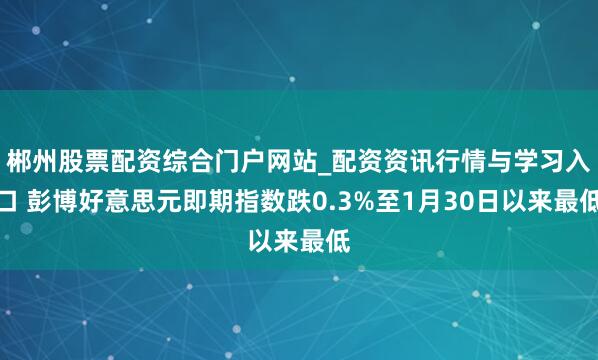 郴州股票配资综合门户网站_配资资讯行情与学习入口 彭博好意思元即期指数跌0.3%至1月30日以来最低