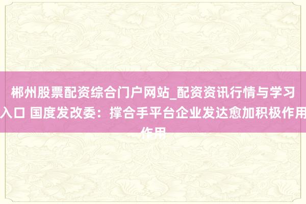郴州股票配资综合门户网站_配资资讯行情与学习入口 国度发改委：撑合手平台企业发达愈加积极作用