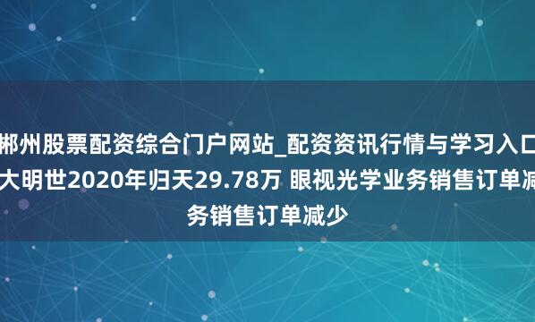 郴州股票配资综合门户网站_配资资讯行情与学习入口 苏大明世2020年归天29.78万 眼视光学业务销售订单减少