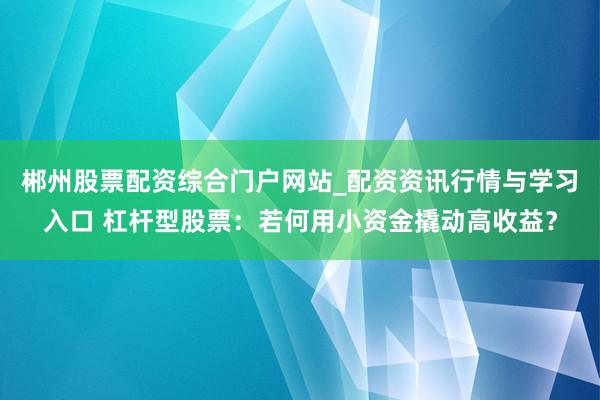 郴州股票配资综合门户网站_配资资讯行情与学习入口 杠杆型股票：若何用小资金撬动高收益？