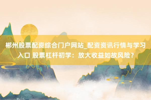 郴州股票配资综合门户网站_配资资讯行情与学习入口 股票杠杆初学：放大收益如故风险？